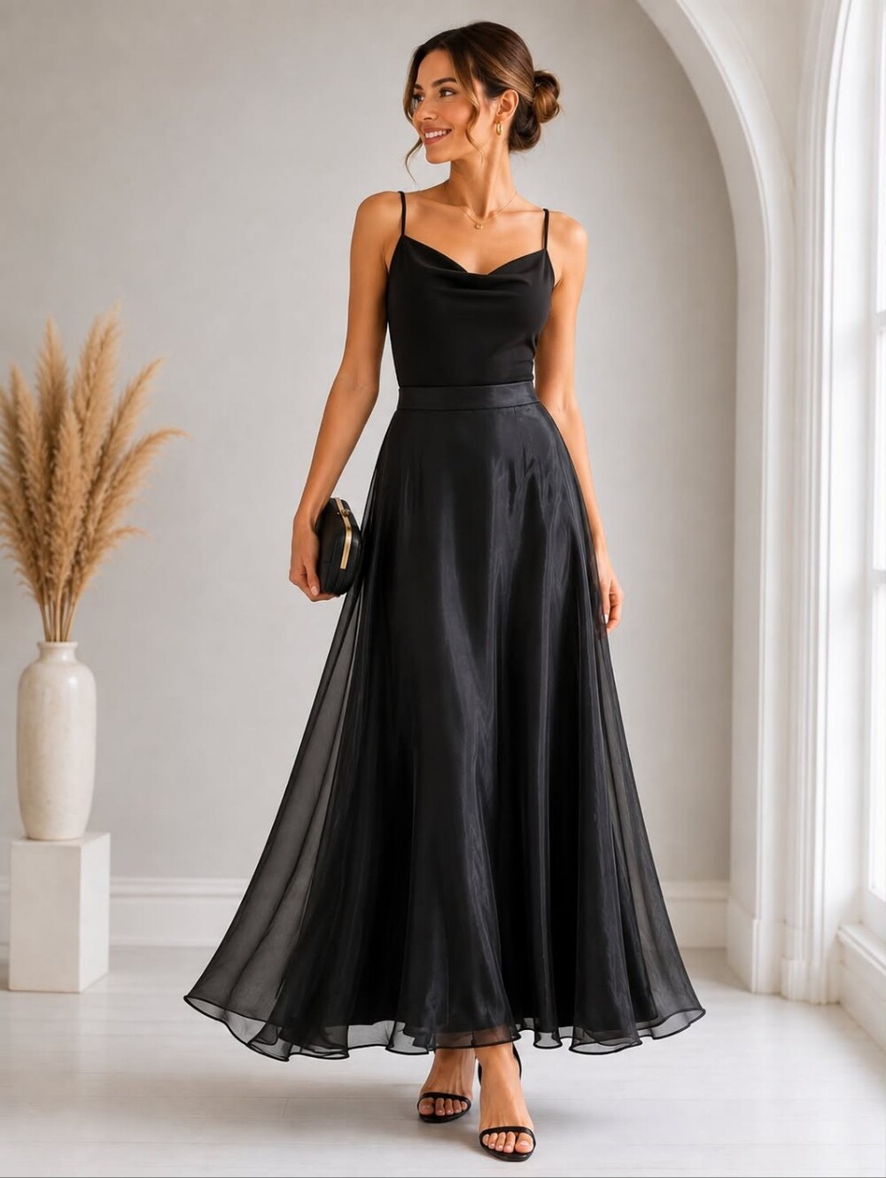 Elegant Black Sheer Maxi Skirt for Women